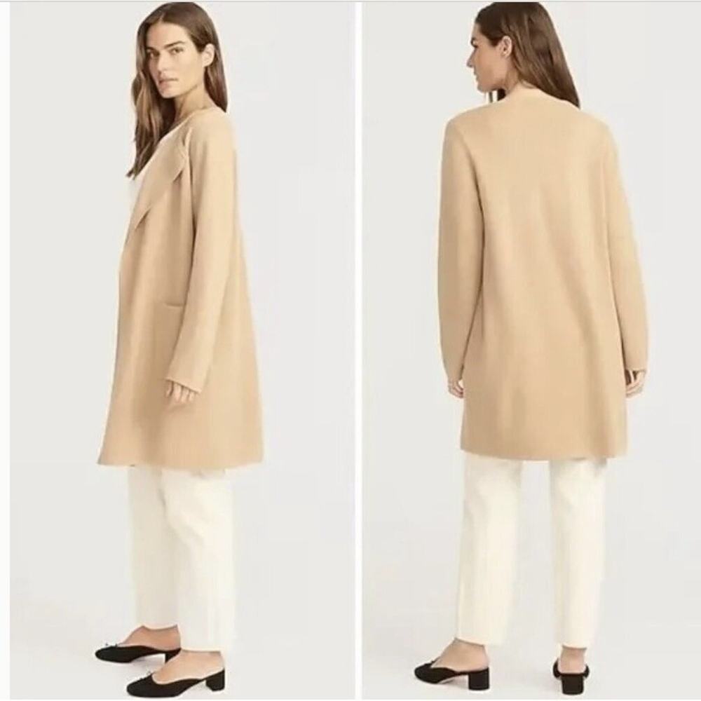 J Crew Beige Juliette Collarless Open Front Cardigan Cotton Wool Plus Size 2X - Picture 1 of 7